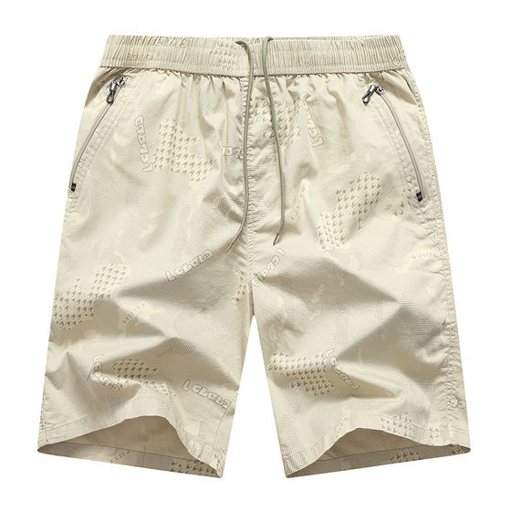 Summer cotton casual shorts men's thin outer wear fifth pants dad middle-aged big shorts zipper pocket