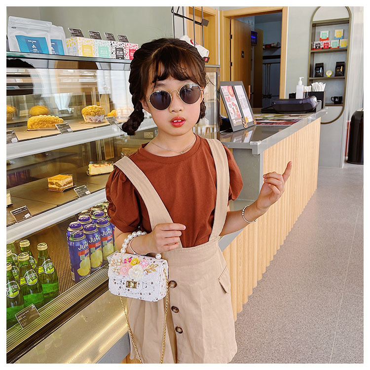Girl'S Cloth Flower Bow Knot Cute Sequins Pearls Square Lock Clasp Crossbody Bag display picture 3