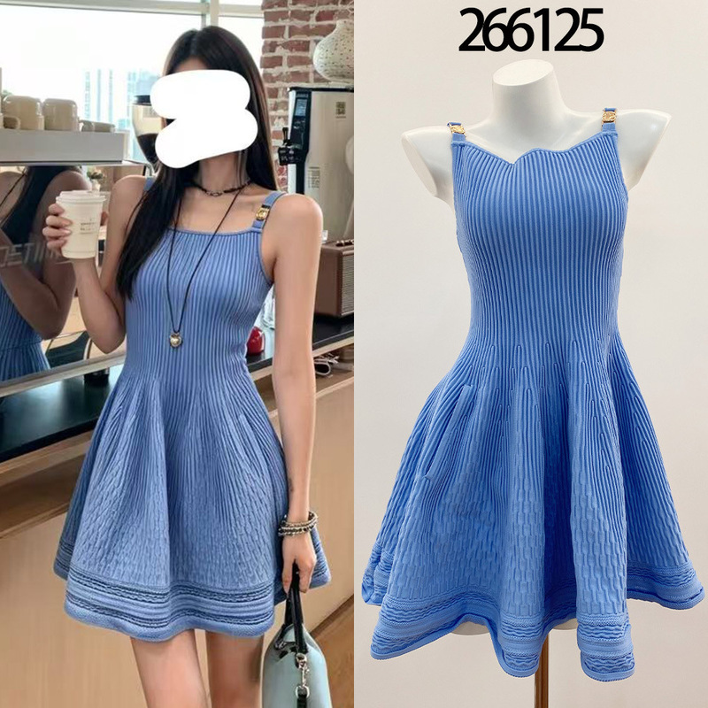 Mj's 266110 early autumn new model metallic strap buckle diamond texture jacquard flared hem waist-cinching knit dress Mj's 266110 early autumn new model metallic strap buckle diamond texture jacquard flared hem waist-cinching knit dress