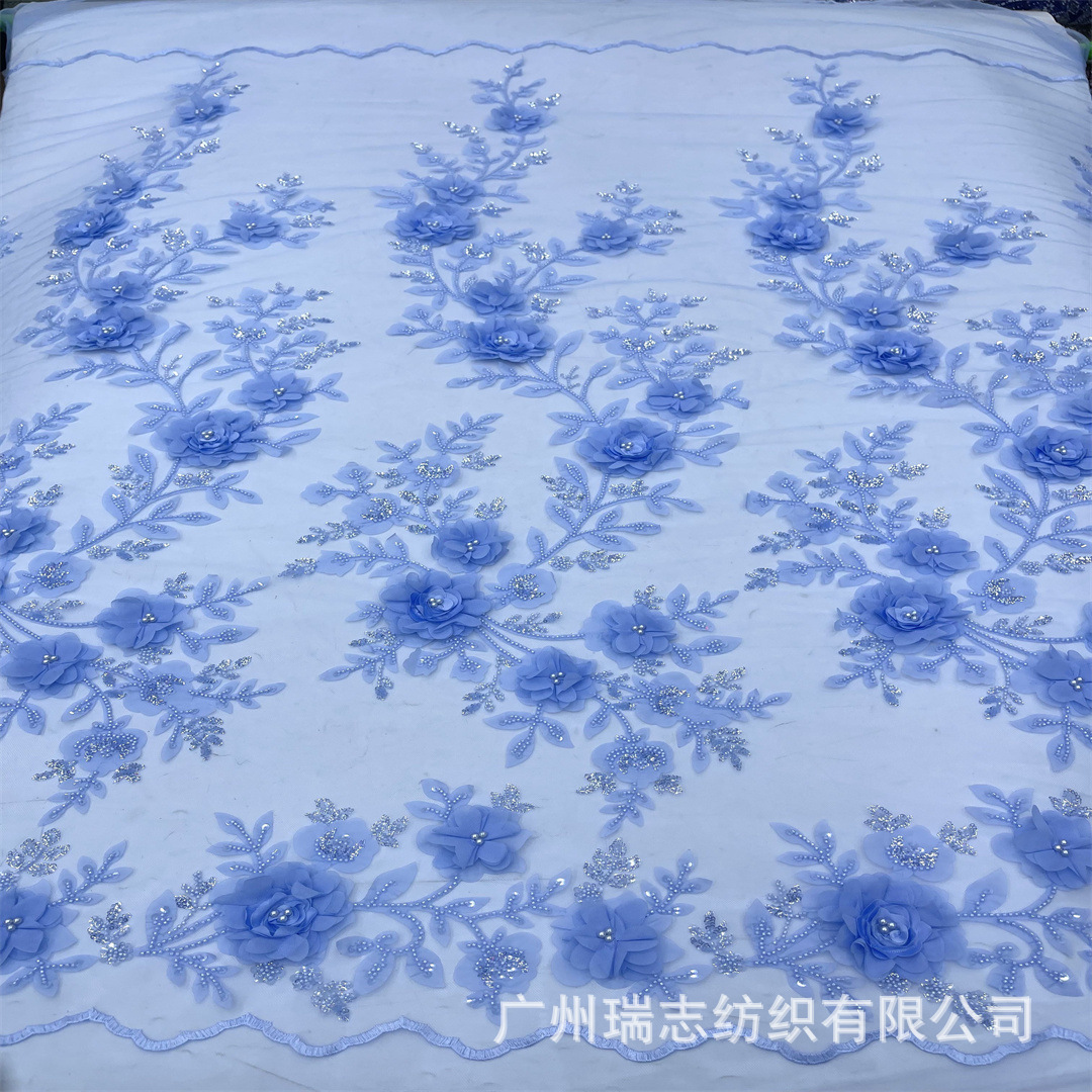 Belleza decal láser bordado perlas de tubo usar tela de encaje de sequilla pequeño vestido fresco tela de encaje de malla vestido