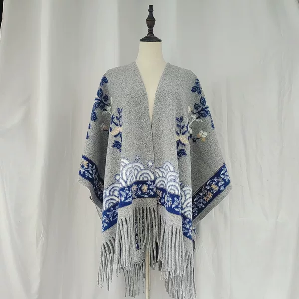 Slit-Style Women's Shawl, Ethnic Style Travel Warm Shawl, Cape, Faux Wool Shawl Scarf, Autumn and Winter National Style Gift