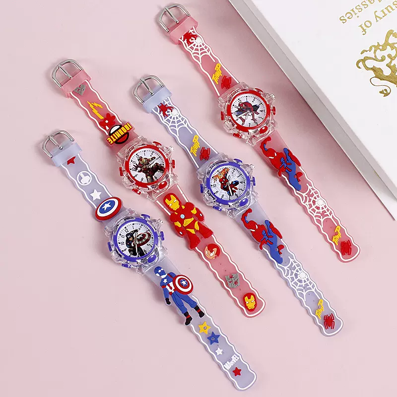 儿童手表卡通发光电子表美国队长硅胶腕表小学生数字指针石英表