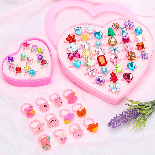 Children's Ring for Girls, Princess Style, Diamond Crystal Toy, Baby Gift for Kindergarten, Cartoon Gemstone Ring Set