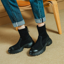 2025新款复古风圆头粗跟短靴女单靴秋冬法式气质百搭后拉链马丁靴