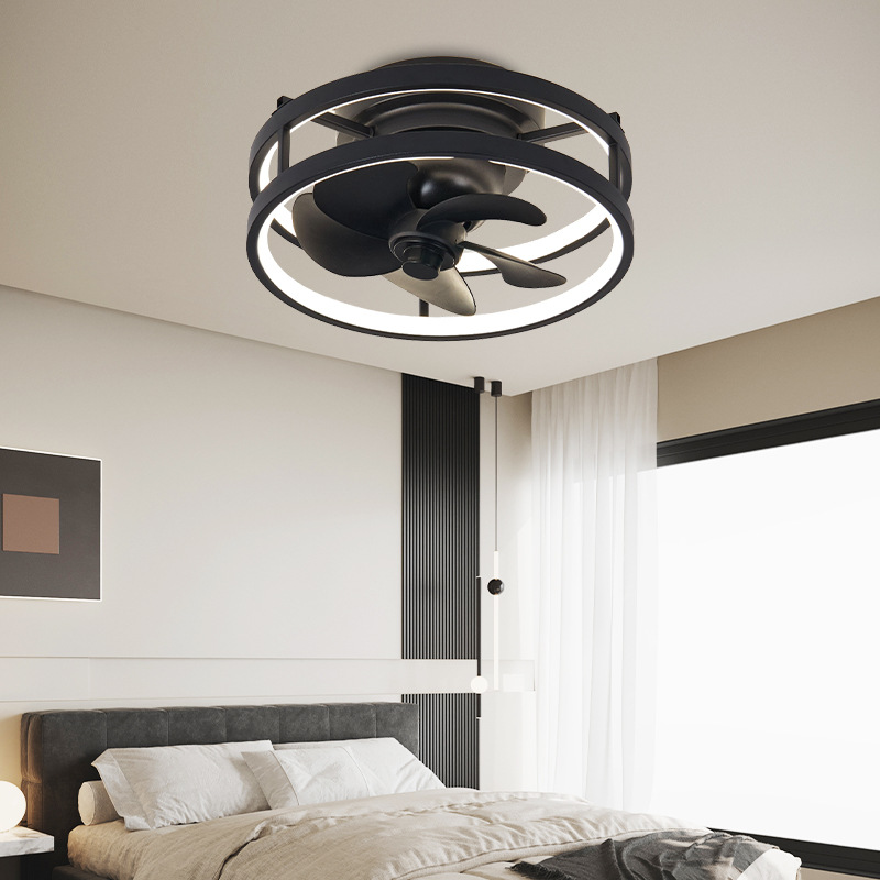 Lámpara Ventilador de Techo Oscilante de 360° de Metal y Silicona con Control Remoto para Sala de Estar y Dormitorio
