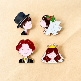 Bridegroom bride wedding photo brooch Chinese style Festive couple cartoon wedding badge couple accessories badge