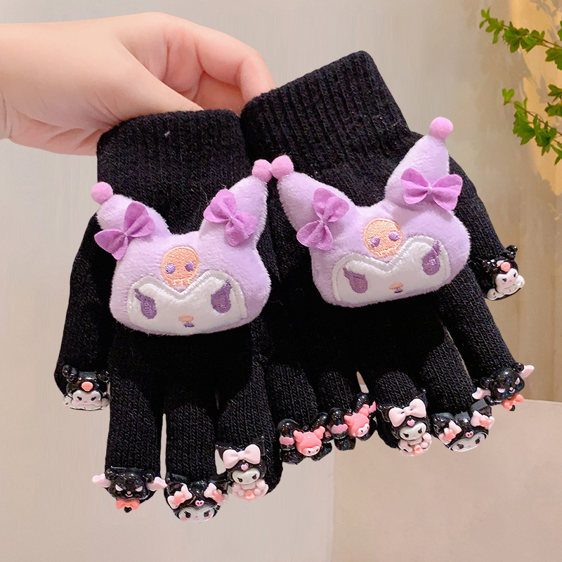 Guantes DIY para niñas Kolomi otoño y invierno para niños calientes dedos de punto para niñas de punto de lana caliente cinco dedos