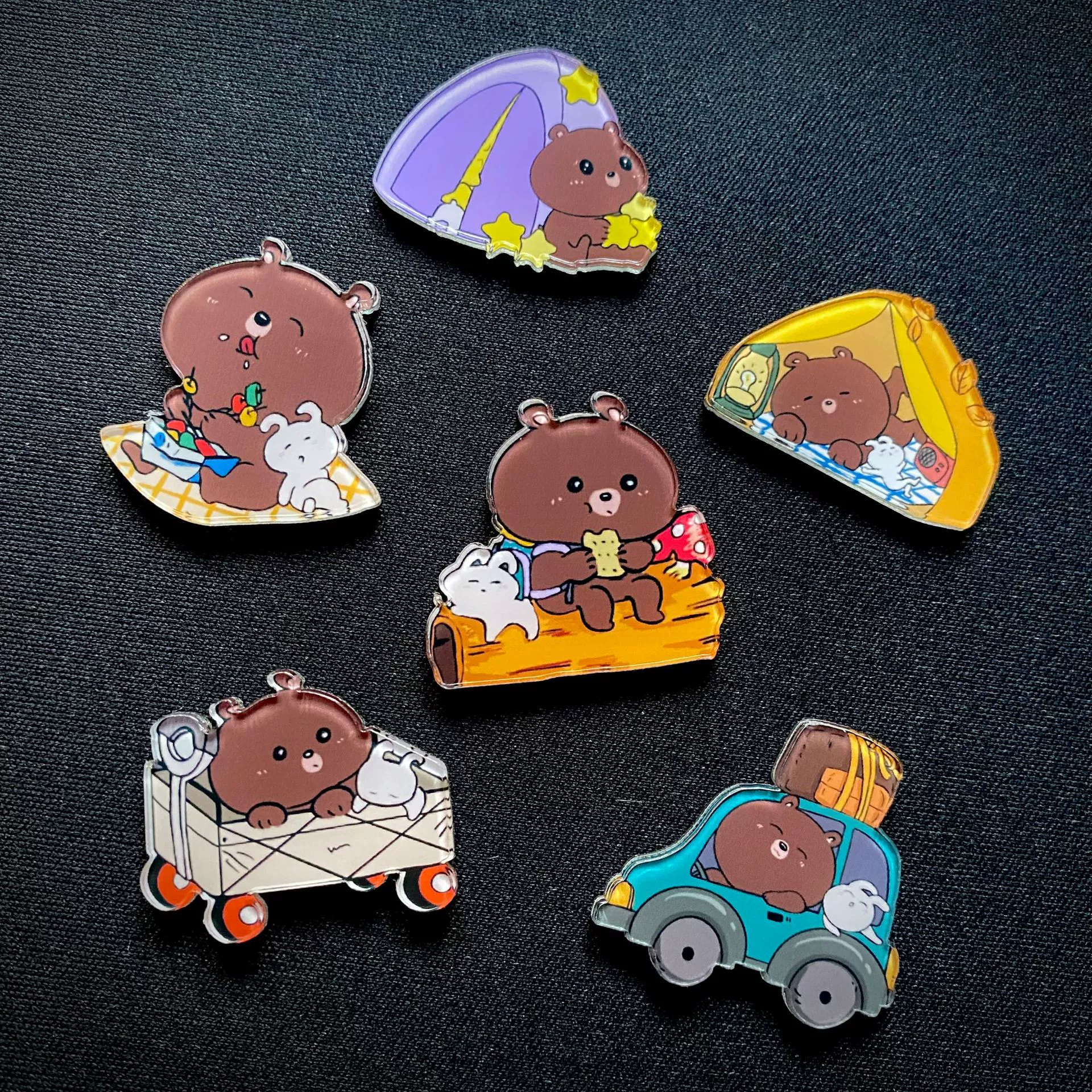 Японский творческий мультфильм дикий Кемпинг Медведь акриловый кулон Брошь булавка медаль значок для одежды индивидуальный