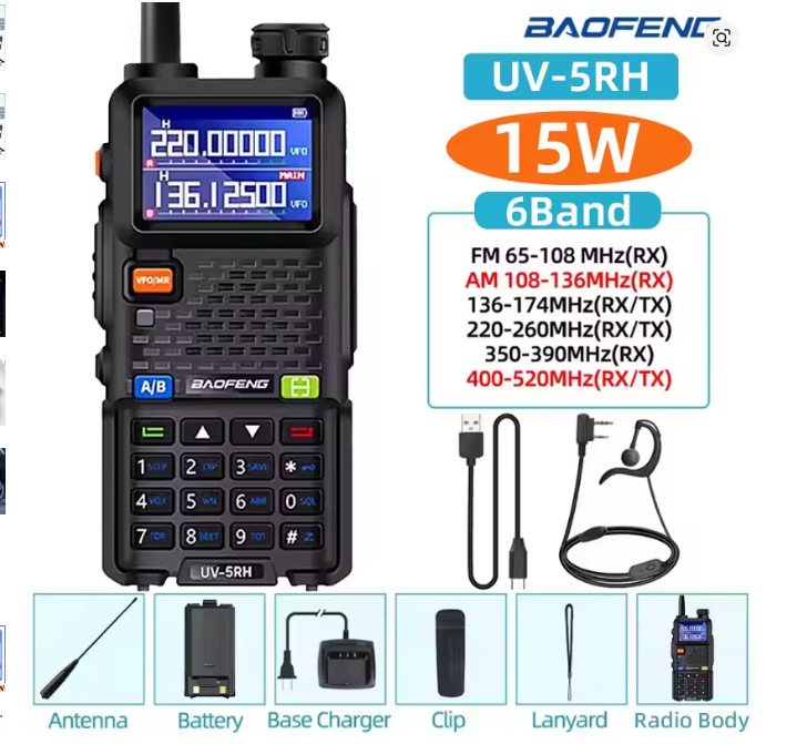 Walkie-talkie Baofeng UV-5RH con sincronización de frecuencia con un solo toque, radio portátil de banda completa AM para viajes en auto y uso al aire libre, carga TIPO-C.