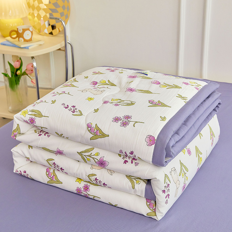 Edredón de verano de algodón y lino lavado, edredón fresco de verano, dormitorio para niños, edredón de aire acondicionado lavable a máquina de cuatro piezas