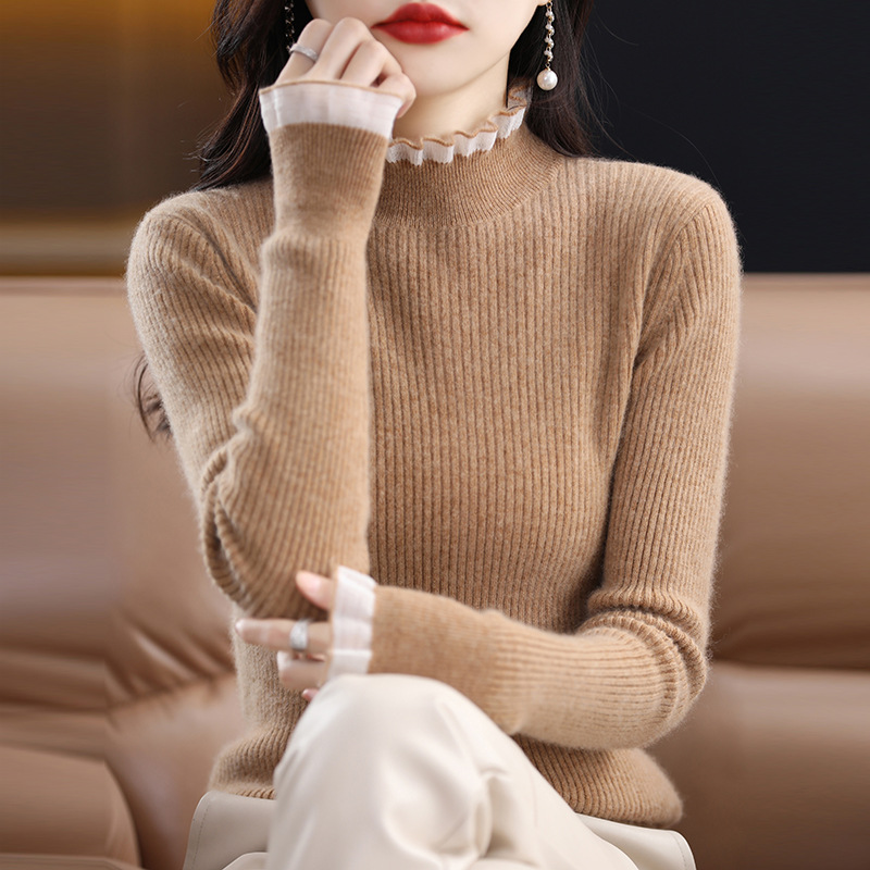 Demi-season woolen lace knitted sweater