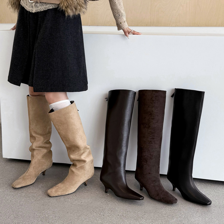Foreign trade kitten heel high boots, elegant black and red ankle boots, versatile wide-leg riding boots for women, knee-high boots Foreign trade kitten heel high boots, elegant black and red ankle boots, versatile wide-leg riding boots for women, knee-high boots
