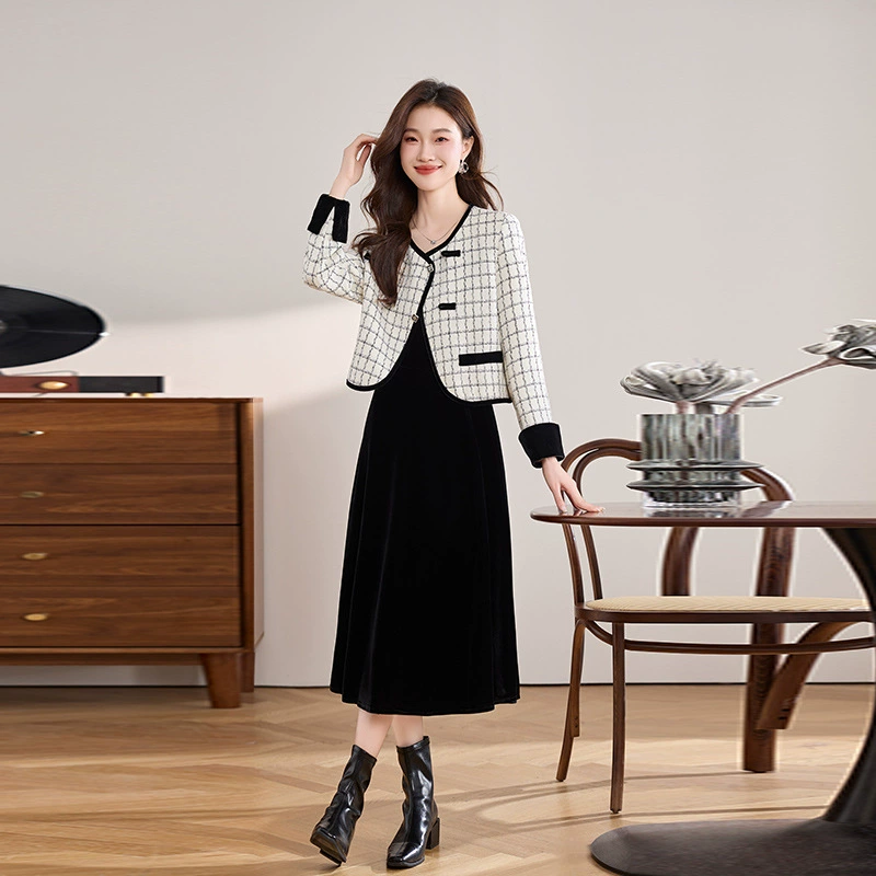 Demi-season colored jacket, top with cups, dress, set, city style