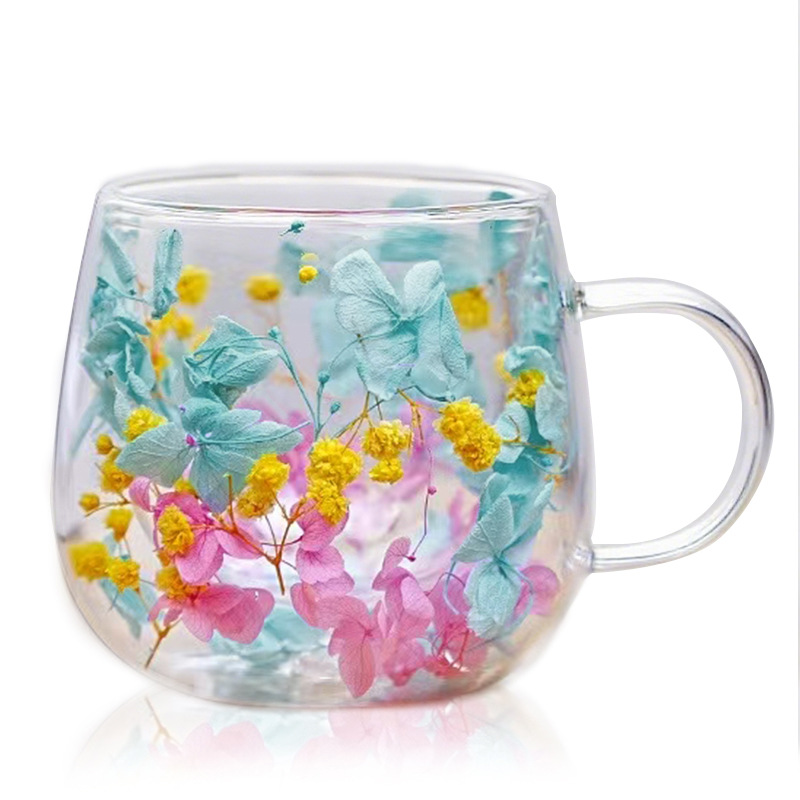 Taza de vidrio de aislamiento térmico de doble capa transfronteriza personalizada con asa Taza de agua resistente al calor para el hogar Taza de café resistente a altas temperaturas con alto borosilicato