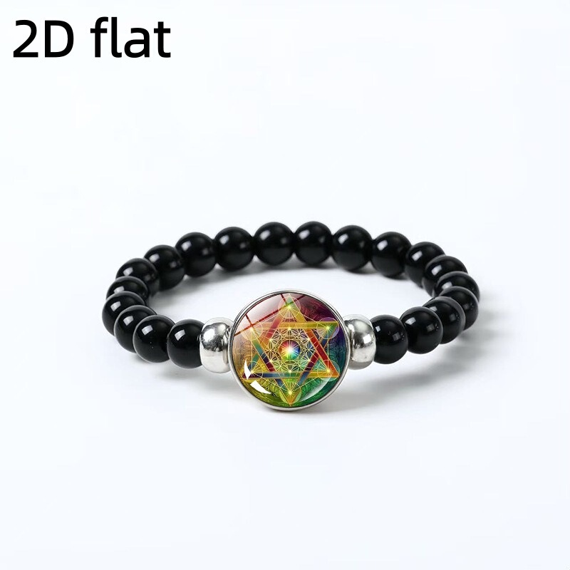 Time Gemstone Bracelet with Sacred Geometry and Starry Sky Pattern, Fashionable Unisex Black Elastic Bracelet Jewelry Time Gemstone Bracelet with Sacred Geometry and Starry Sky Pattern, Fashionable Unisex Black Elastic Bracelet Jewelry