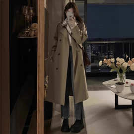 厂家定制卡其色风衣女中长款2025春秋英伦风小个子订做大衣外套女