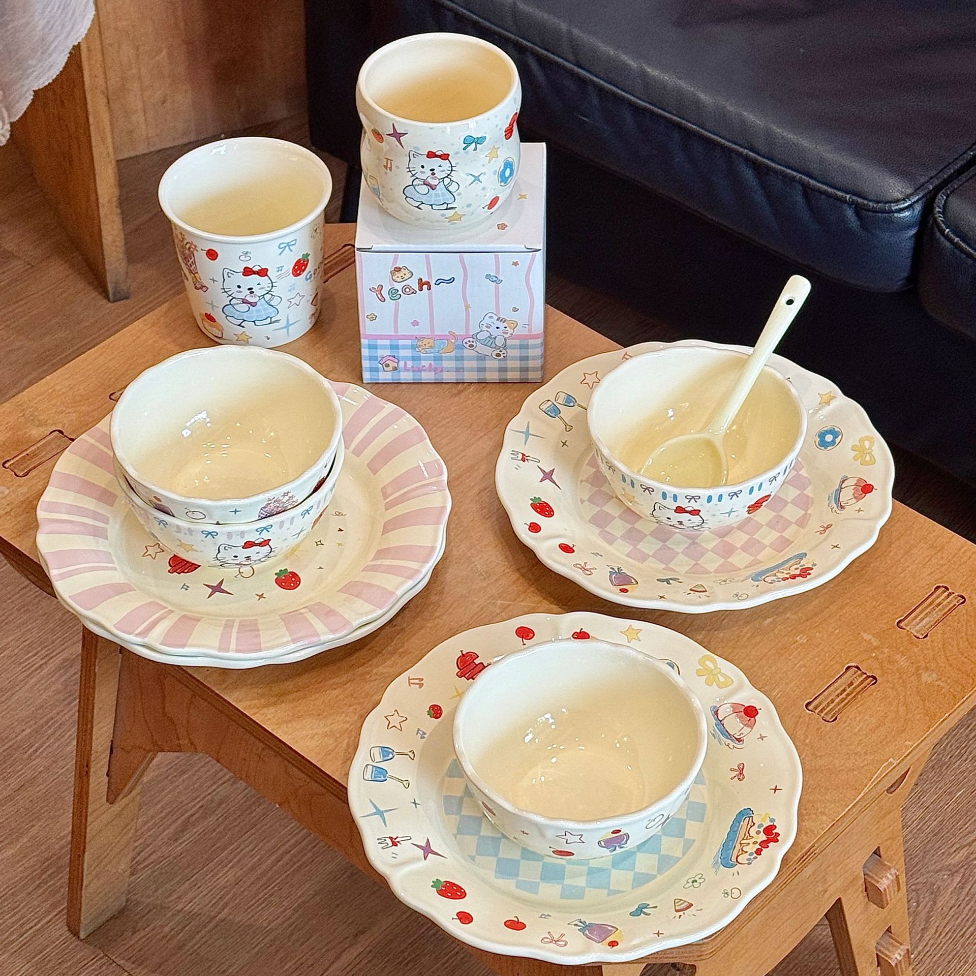 Cute Cat Party Cartoon Cute Cream Color Cute Ceramic Household Dish…
