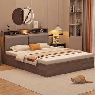Solid Wood Bed Modern Simple Double Bed Home Soft Back Box Storage Bed Rental Room Single Bedroom Wooden Bed Frame