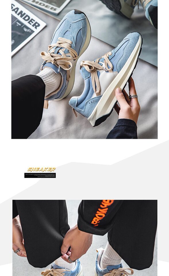 Giày sneaker nam phối màu , nhẹ thoáng khí, đế bệt — màu xanh, màu xám chi tiết 15