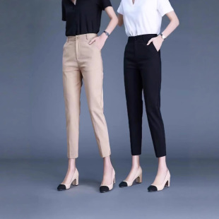 2025 Spring/Summer New Women's Slim Fit Cropped Pants High Waist Slimming Professional Black Trousers for Women