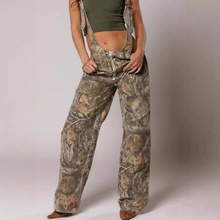 欧美街头风低腰背带连体阔腿牛仔裤夏季新款个性辣妹做旧直筒长裤