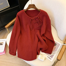 新中式百搭时尚秋冬季新款赫本风红色短款毛衣女