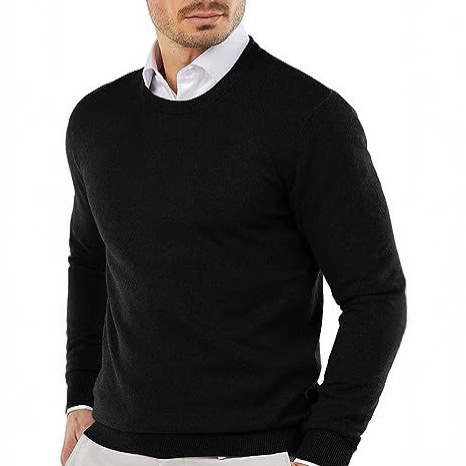 Men's round neck knit sweater, solid color casual long sleeve sweater, crew neck top