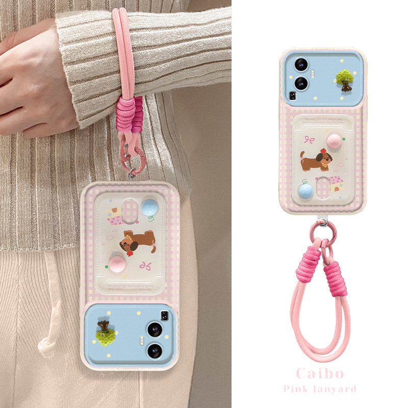 for opporeno12 phone case vivos18pro cute puppy card lanyard millet 14 flip mirror