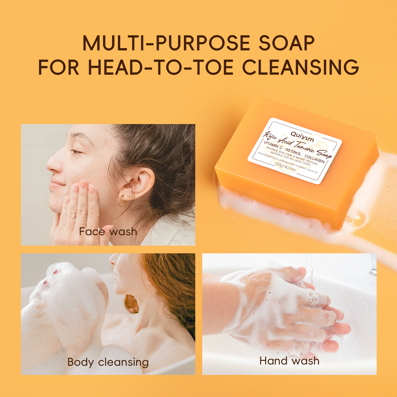 Cross-border full English version QUIYUM Curcumic acid Cleaning Handmade Soap 120g Soap Essential oil soap manufacturer wholesale undefined