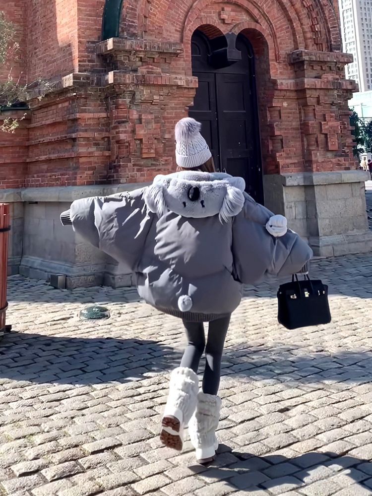 小众设计考拉玩偶帽子羽绒服外套女2025冬季小个子宽松保暖面包服