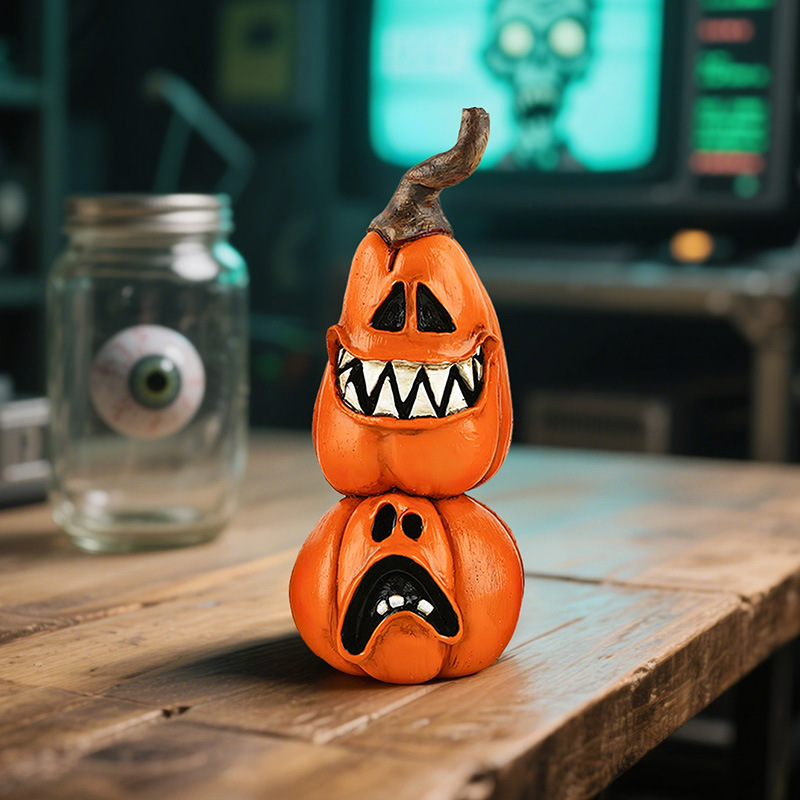  New Halloween Creative Witch Black Cat Pumpkin Head Resin Small Ornaments Desktop Atmosphere Decorations