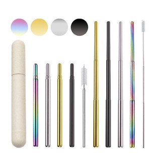 304 Stainless Steel Retractable Straw Set Creative Portable Titanium-Plated Milk Tea Coffee Wholesale Food Grade 304