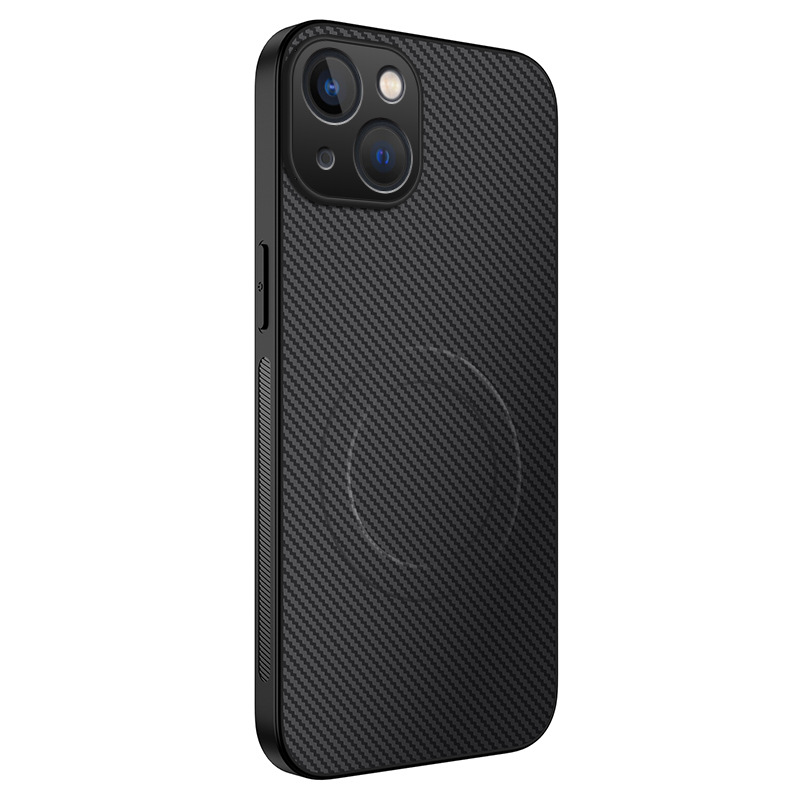 Aplicable a Apple iPhone16ProMax Carbon Fiber Imán para teléfono móvil 15Pro Funda protectora anti-caída con patrón de cuero image 6