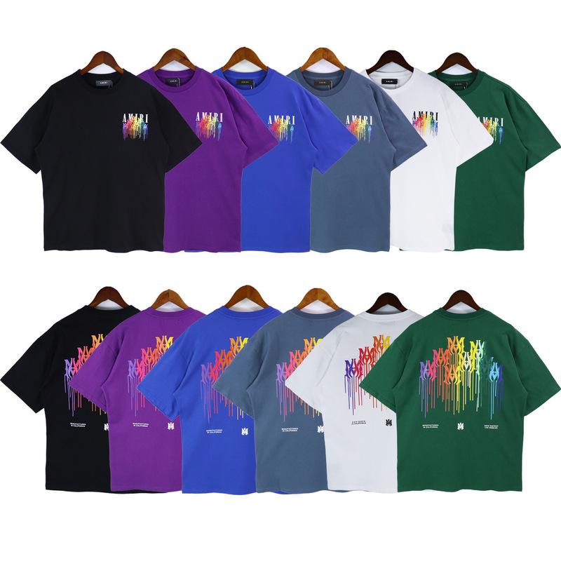 Foreign Trade Wholesale New European and American Style Amiri Water Drop Print Round Neck Short Sleeve Unisex Loose Fit T-Shirt Cross-Border Ins