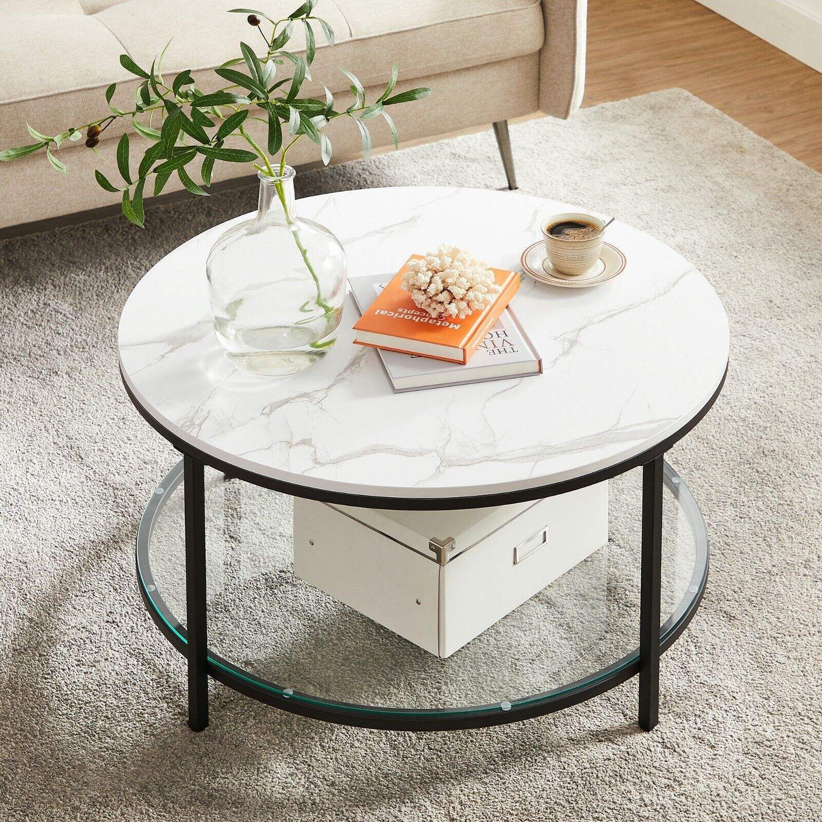 Mesa de té de vidrio temperado, mesa de café de soporte de alta calidad, mesa de café de soporte de MDF, mesa de café moderna y simple.