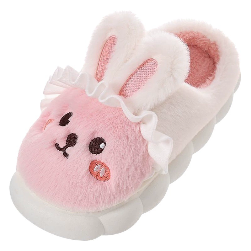Хлопковые тапочки для родителей и детей с толстой подошвой, милые зимние домашние Нескользящие теплые шерстяные тапочки для мальчиков среднего и большого возраста