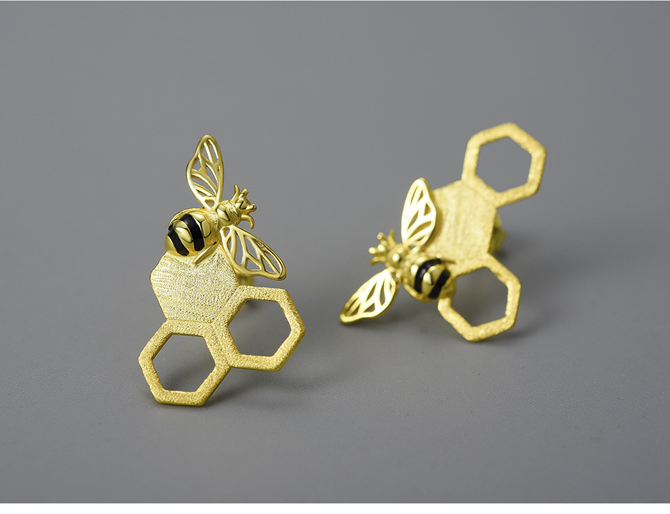 Original Design Style 1 Pair 925 Sterling Silver Honeycomb Ear Studs