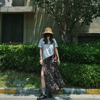 小超仙木耳边薄纱碎花半身裙法式优雅设计感高腰开叉长裙