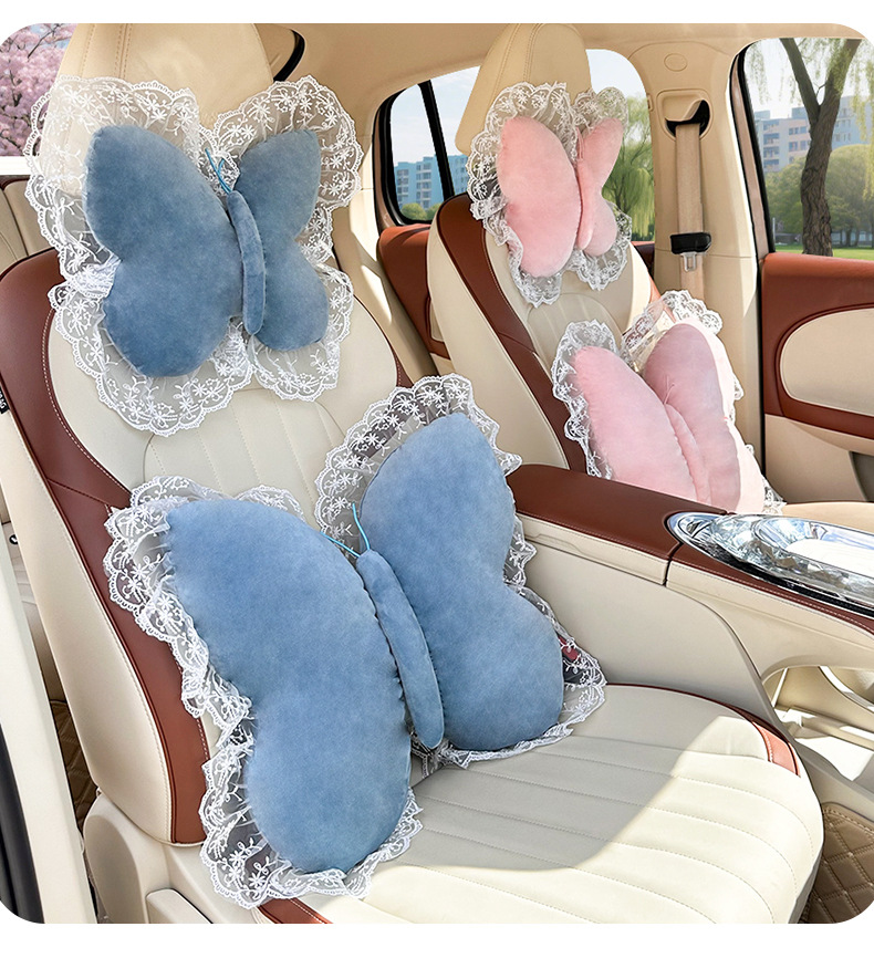 Creative Bow Car Headrest and Waist Support Cross-Border New Product Car Cushion Neck Pillow Plush Car Waist Support Cushion