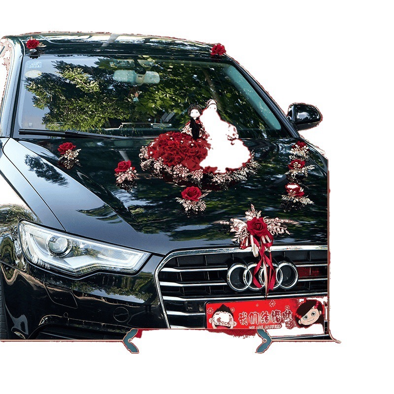 結婚式の車の装飾、フロントフラワー、結婚式の車のセット、クリエイティブなヘッドカーの装飾、フルセットのメーカー|undefined
