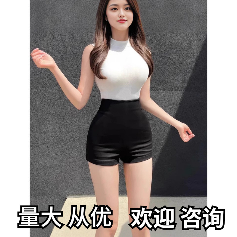 Black High-Waisted Shorts for Women to Wear Outside in Summer, Elastic Tight-Fitting Butt-Covering Hot Girl Casual Pants, Sexy and Versatile Internet Celebrity Hot Pants for Spring Black High-Waisted Shorts for Women to Wear Outside in Summer, Elastic Tight-Fitting Butt-Covering Hot Girl Casual Pants, Sexy and Versatile Internet Celebrity Hot Pants for Spring