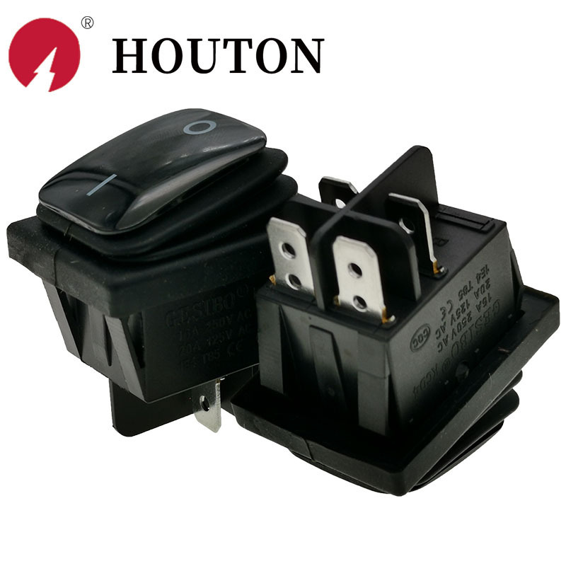 船型开关防水二挡KCD4尺寸30*22全黑两档防水船型开关KCD4