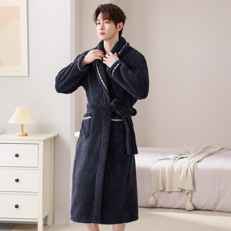 Men's Black Grey Ribbon Robe