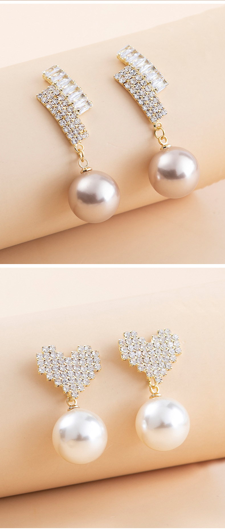 Fashion Heart Shape Alloy Plating Rhinestones Earrings display picture 1