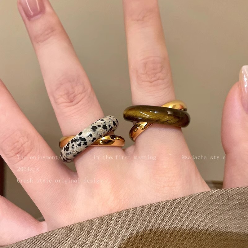 Melard Tigerauge-Ring für Damen, offener Ring, Niche Design Sense, massiver, ovaler Ring für den Zeigefinger_voghion.com