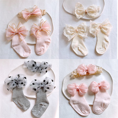 Children's Bow Hairband & Socks Set for Girls, Princess-style Baby Accessories—Perfect for First-Month and 100-Day Photo Shoots