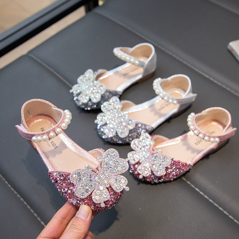 Детские туфли 2024, новая модель, для выступлений, на мягкой подошве, туфли принцессы, серебряные танцевальные туфли для девочек, балетки