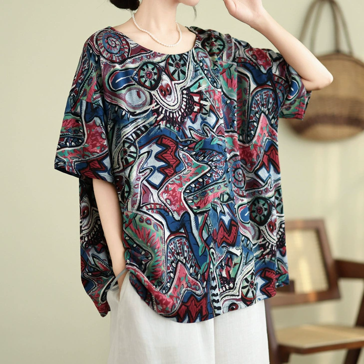 夏季新款大码女装胖MM绵绸上衣女宽松遮肚五分袖T恤妈妈装280斤