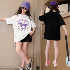 Girls' Cotton Short Sleeve T-Shirt for Big Children Summer Korean Style Printed Top Children's Fashionable Girl Loose T-Shirt 