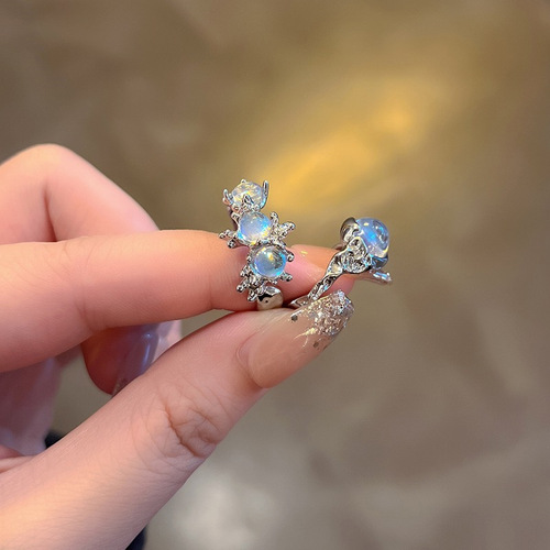 Three-piece set ~ small fresh ring for women, ins fashion niche design, high-end opal personality, versatile open index finger ring